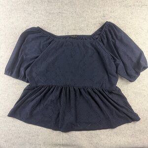 LANE BRYANT Women’s Navy Eyelet 3/4 Sleeve Off The Shoulder Blouse Size 22/24